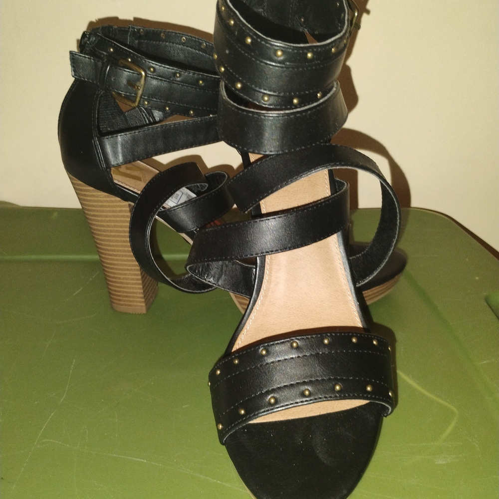 Report Black Strappy Heels with Stud Accents